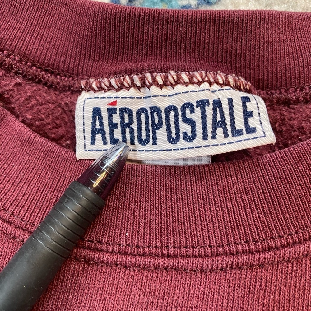 Vintage 90s Aeropostale Varsity Distressed Crewneck Maroon Sweatshirt Size M - Picture 5 of 8